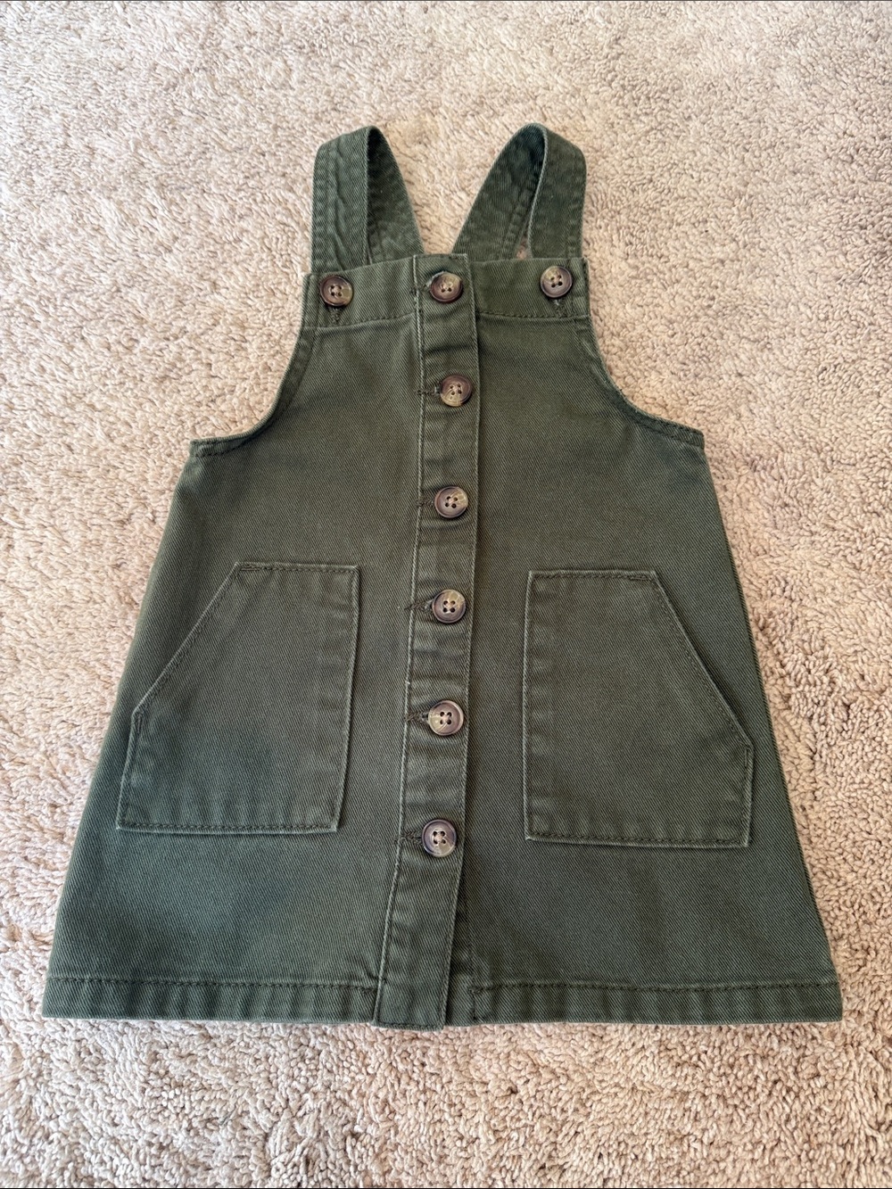 Olive Green Button-Front Sturdy Pinafore Jumper Dress size 2T